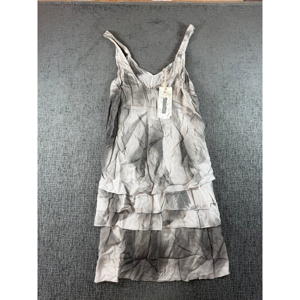 Monoreno Womens Grey White Tie Dye Tiered V-Neck Cotton Mini Dress Size M NWT